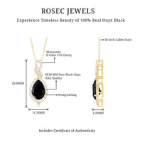 Real 2.2 Carat Black Onyx Teardrop Pendant Necklace with Moissanite