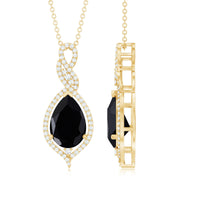 Real 2.2 Carat Black Onyx Teardrop Pendant Necklace with Moissanite
