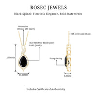 1.75 Carat Pear Shape Black Spinel Statement Necklace with Moissanites