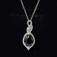 Created Black Diamond Teardrop Dangle Pendant with Diamond Accent