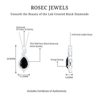 Created Black Diamond Teardrop Dangle Pendant with Diamond Accent