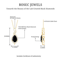 Created Black Diamond Teardrop Dangle Pendant with Diamond Accent