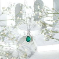 Certified 2.5 Carat Lab Grown Emerald and Diamond Bridal Necklace