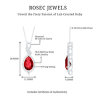 2.9 Carat Lab Created Ruby and Diamond Teardrop Wedding Necklace for Bride
