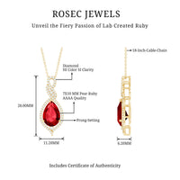2.9 Carat Lab Created Ruby and Diamond Teardrop Wedding Necklace for Bride
