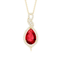 2.9 Carat Lab Created Ruby and Diamond Teardrop Wedding Necklace for Bride