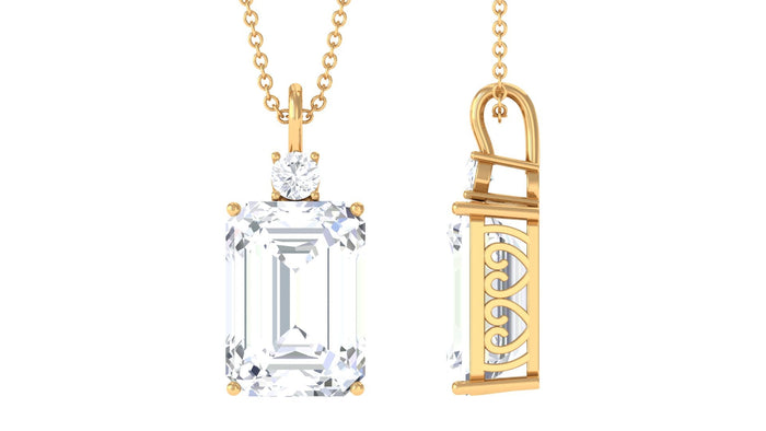 Certified 4.5 carat emerald cut moissanite pendant for women featuring a sleek rose gold setting and elegant design.