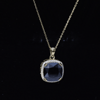 6 Carat Cushion Cut Lab Grown Black and White Diamond Halo Necklace