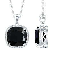 6 Carat Cushion Cut Lab Grown Black and White Diamond Halo Necklace