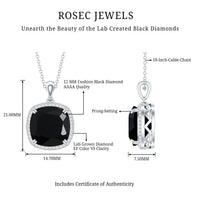 6 Carat Cushion Cut Lab Grown Black and White Diamond Halo Necklace