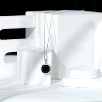 6 Carat Cushion Cut Lab Grown Black and White Diamond Halo Necklace