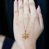 Certified Citrine Flower Pendant Necklace with Silver Chain