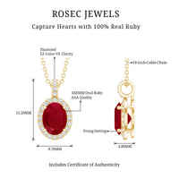 Natural 1.5 Carat Ruby Pendant Necklace with Diamond Halo in Gold Plated Silver
