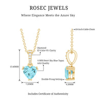 1 Carat Sky Blue Topaz Heart Pendant Necklace with Diamond