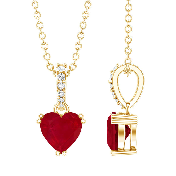 Natural 1 carat ruby heart pendant necklace with diamond bail, featuring a rose gold setting and elegant design by Rosec Jewels.