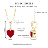 Natural 1 Carat Ruby Heart Pendant with Diamond Bail by Rosec Jewels, featuring a red ruby heart and sparkling diamond accents.