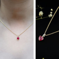 Natural 1 Carat Ruby heart pendant with diamond bail from Rosec Jewels, featuring a vibrant ruby gemstone and elegant design.