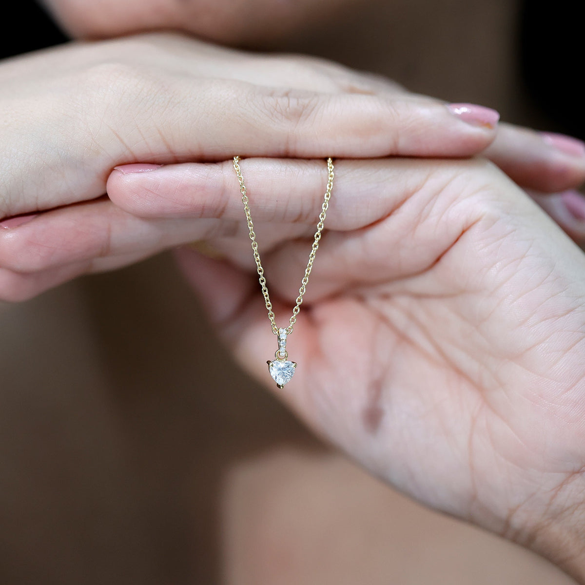 Yellow Gold Plated Silver 0.5 Carat Moissanite Heart Pendant with Chain