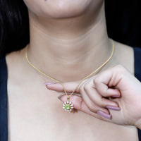 Green Peridot and Diamond Flower Pendant Necklace