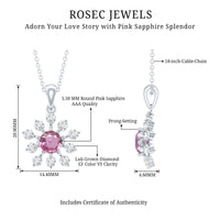 Genuine 0.58 carat pink sapphire and diamond flower pendant necklace by Rosec Jewels with intricate floral design.