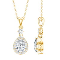 Pear Shaped 1.3 Carat Moissanite Pendant Necklace with Halo
