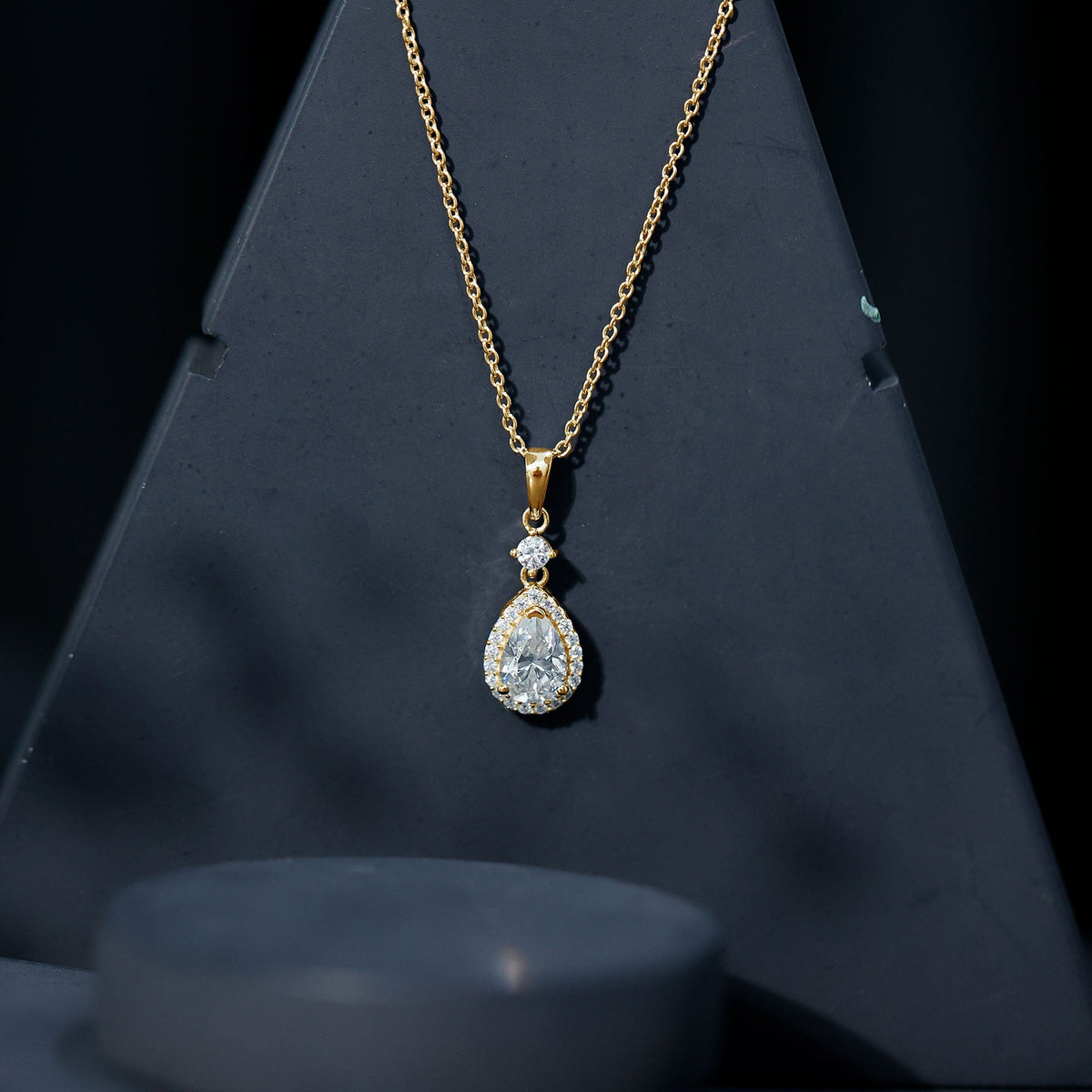 Pear Shaped 1.3 Carat Moissanite Pendant Necklace with Halo