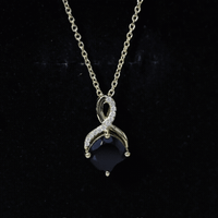 Cushion Cut 2 Carat Black Onyx Infinity Pendant Necklace with Lab Diamond