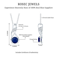 Natural 1 Carat blue sapphire infinity pendant on silver chain, elegant jewelry piece by Rosec Jewels.