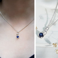 Natural 1 carat blue sapphire infinity pendant necklace with silver chain by Rosec Jewels, showcasing a sparkling sapphire design.