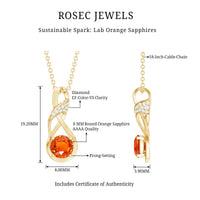 1 Carat Lab Grown Orange Sapphire Infinity Pendant Necklace with Diamond