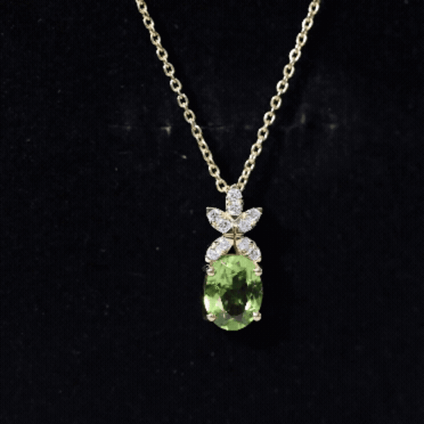 Oval peridot diamond flower pendant necklace for women, 1.7 carats, from Rosec Jewels, featuring a vibrant yellow gemstone design