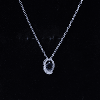 Certified Oval Shape Blue Sapphire Diamond Pendant Necklace with Chain