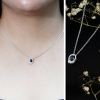 Certified Oval Shape Blue Sapphire Diamond Pendant Necklace with Chain