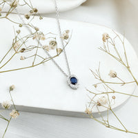 Certified Oval Shape Blue Sapphire Diamond Pendant Necklace with Chain