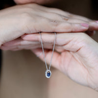 Certified Oval Shape Blue Sapphire Diamond Pendant Necklace with Chain