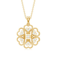Natural Diamond Heart Flower Pendant Necklace