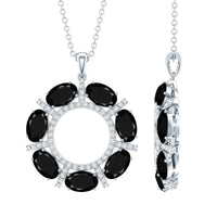 3 CT Oval Cut Black Spinel Eternity Necklace with Silver Chain