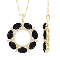 Oval Cut Black Spinel Eternity Pendant with Moissanite