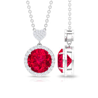2 Carat Lab Created Ruby Halo Necklace with Diamond Heart