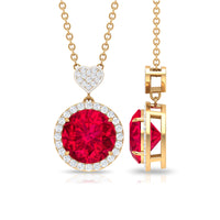 2 Carat Lab Created Ruby Halo Necklace with Diamond Heart
