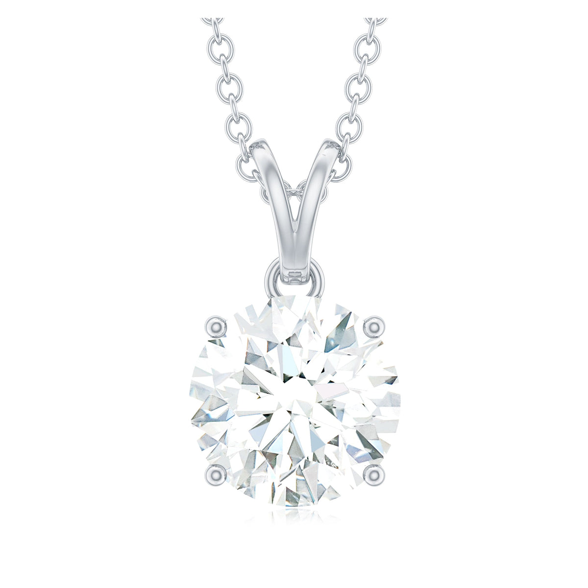 Certified 2 Carat Moissanite Solitaire Pendant Necklace With Chain
