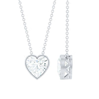 2 Carat Heart Shape Moissanite Solitaire Necklace in Bezel Setting