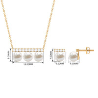 11.75 CT Freshwater Pearl Classic Three Stone Bar jewelry Set with Diamond