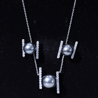 Genuine Black Tahitian Pearl Necklace and Earrings Set with Moissanite