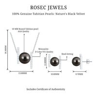 Genuine Black Tahitian Pearl Necklace and Earrings Set with Moissanite