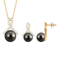Solitaire Tahitian Pearl Pendant and Earrings Set with Diamond