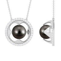 8.50 CT Solitaire Tahitian Pearl and Diamond Flower Necklace