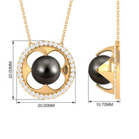 8.50 CT Solitaire Tahitian Pearl and Diamond Flower Necklace
