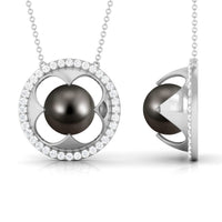 8.50 CT Solitaire Tahitian Pearl and Diamond Flower Necklace
