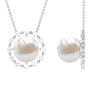 Freshwater Pearl Solitaire Necklace with Diamond Halo
